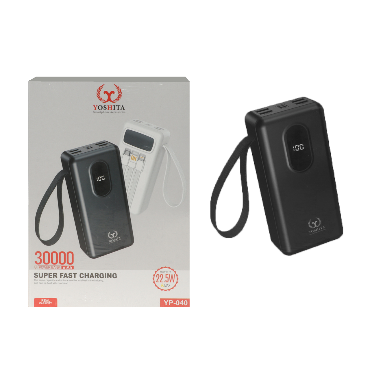 پاوربانک فست شارژ Yoshita 30000mAh مدل YP-040 22.5W - مشکی - MMS (گارانتی 6 ماهه YA)