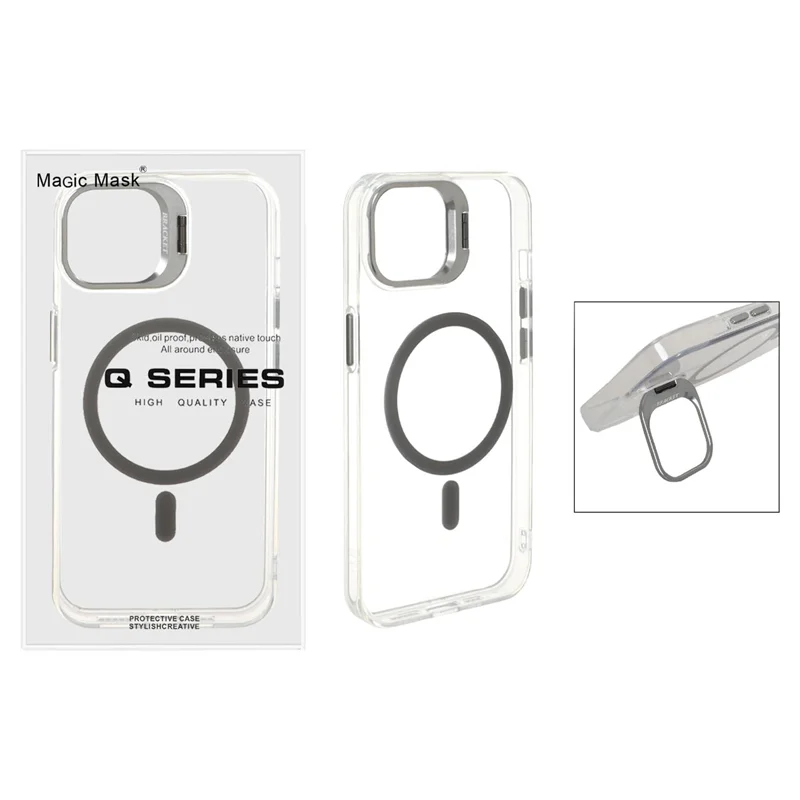 قاب اورجینال Q Series Bracket کریستالی Magsafe لنز استندشو مدل Apple iPhone 13 / iPhone 14 - خاکستری (پک دار)