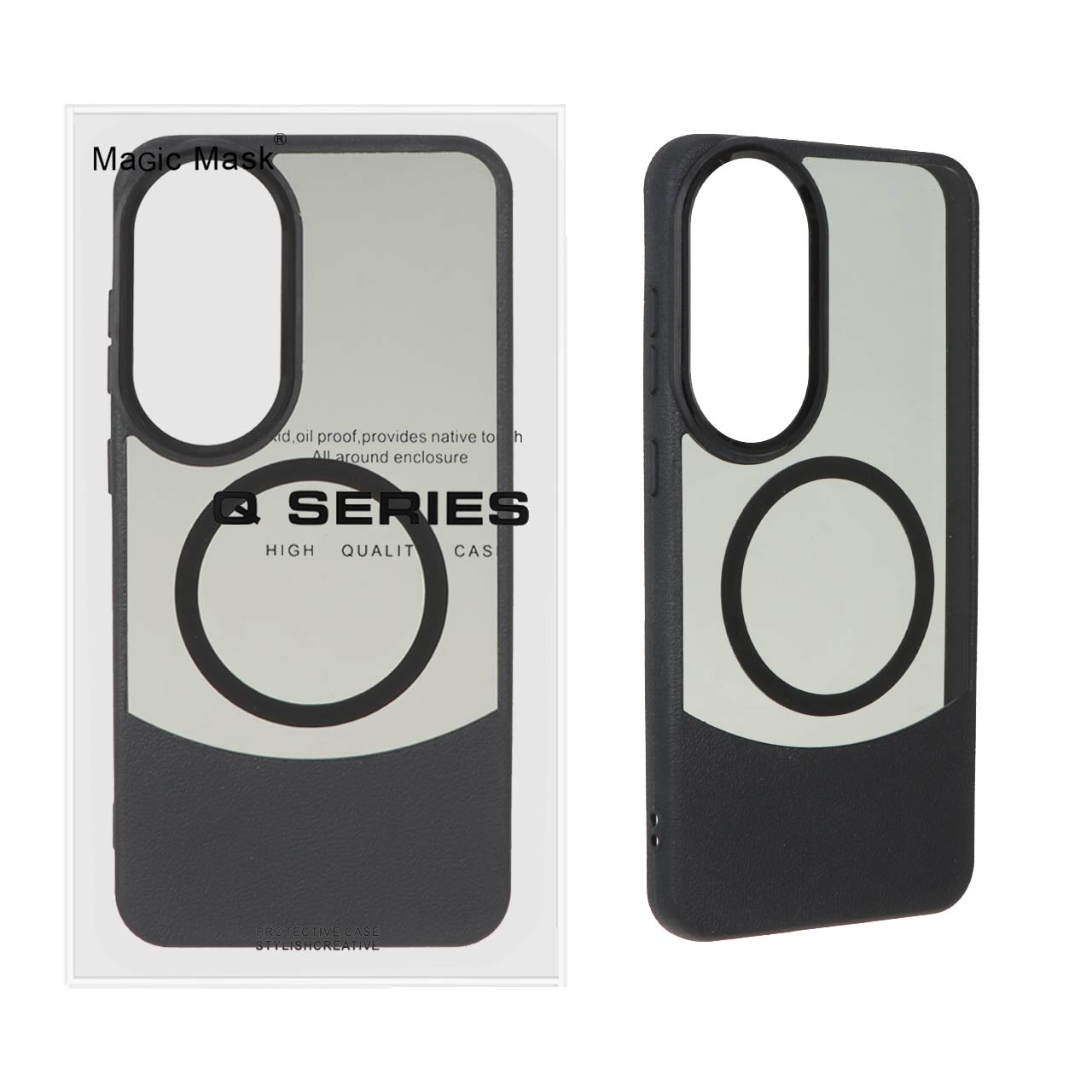 قاب Texture Magic Mask دودی دو تکه Magsafe لنز آلومینیومی Samsung Galaxy S24 FE - مشکی (پک دار) - MPS