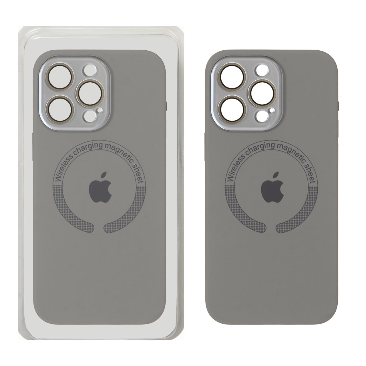 قاب سیلیکونی اورجینال MagSafe محافظ لنز شیشه ای Apple iPhone 15 Pro Max - طوسی (پک دار)