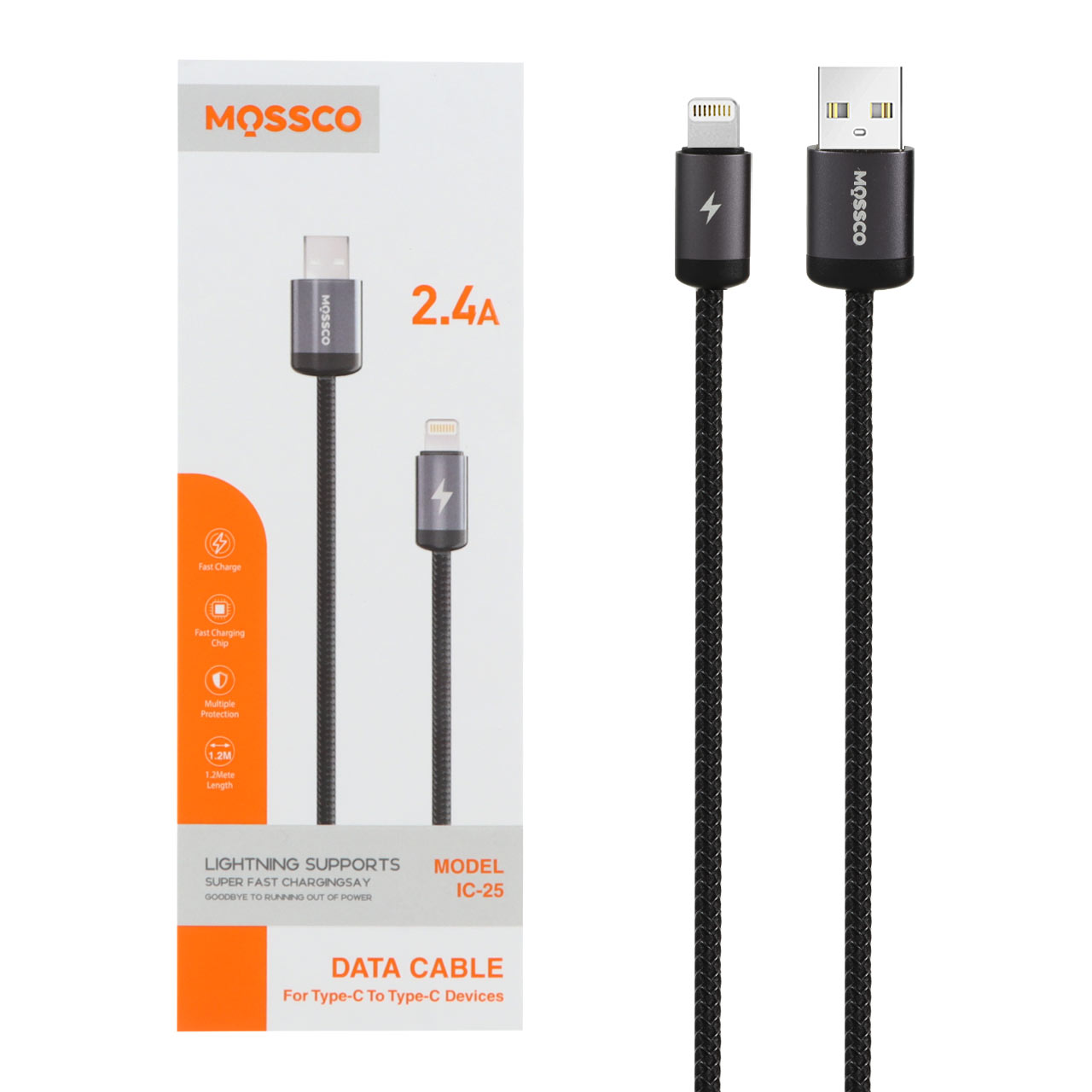 کابل شارژ فست آیفون Mossco مدل IC-25 - مشکی