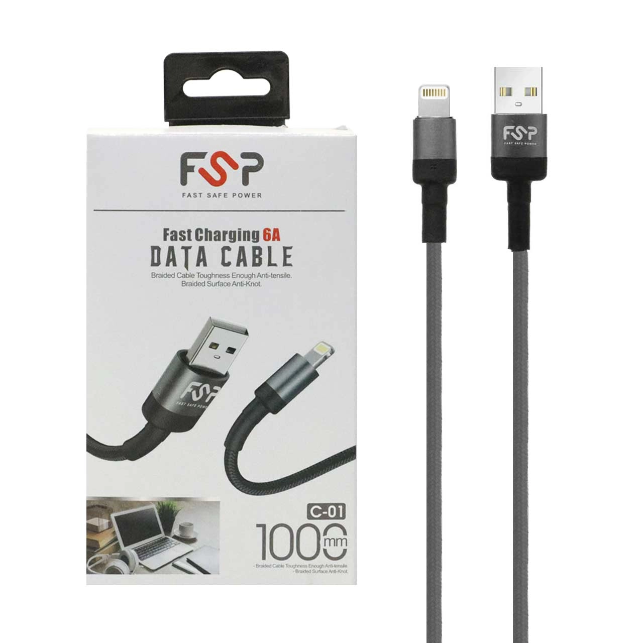 کابل شارژ فست FSP آیفون مدل C-01 - طوسی - BSA