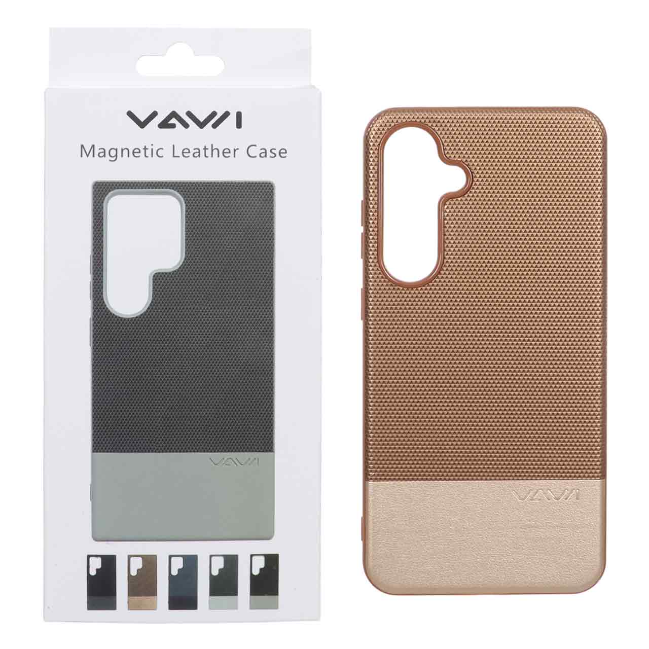 قاب Vawi چرمی دو تکه MagSafe مدل Samsung Galaxy S24 FE - طلایی (پک دار)