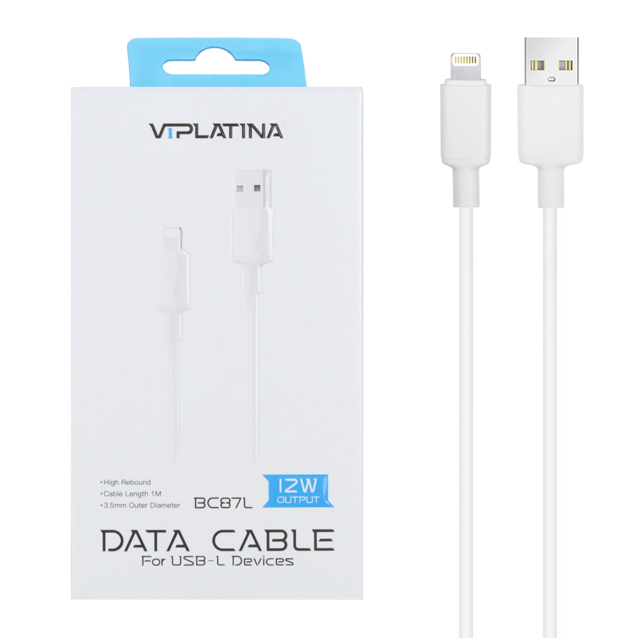 کابل شارژ فست آیفون VIPLATINA مدل BC87L 12W - سفید (گارانتی 18 ماه تعویض نیکان همراه)