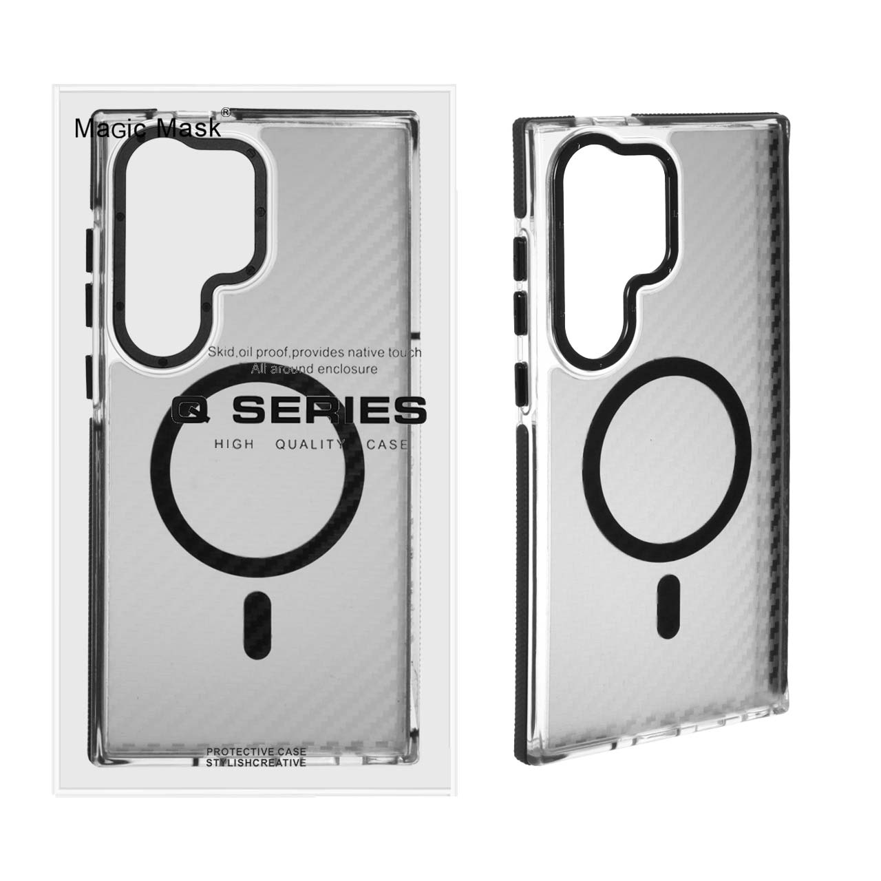 قاب اورجینال Q Series پشت کربن MagSafe مدل Samsung Galaxy S24 Ultra - مشکی (پک دار)