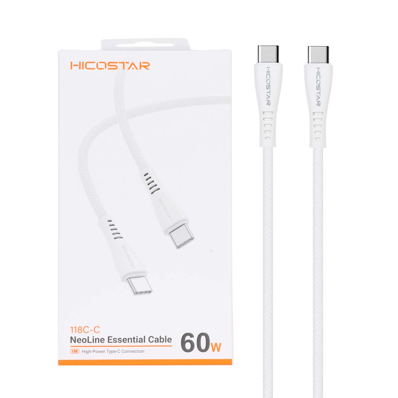 کابل شارژ فست Hicostar Type-C to Type-C مدل 118C-C 60W - سفید