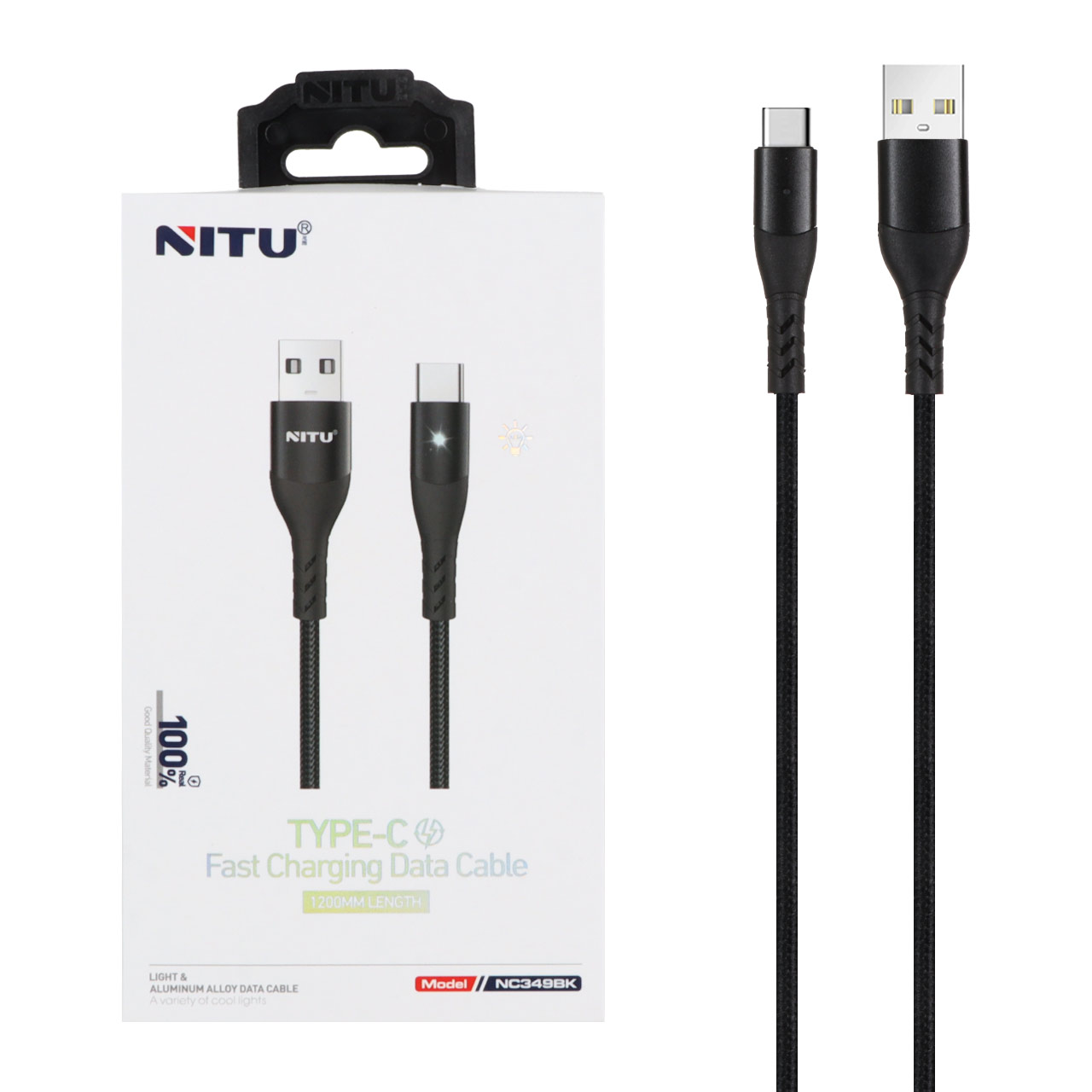 کابل شارژ و دیتا  فست کنفی 1.2 متری Nitu Type-C مدل NC349BK - مشکی (گارانتی 18 ماه تعویض نیکان همراه)