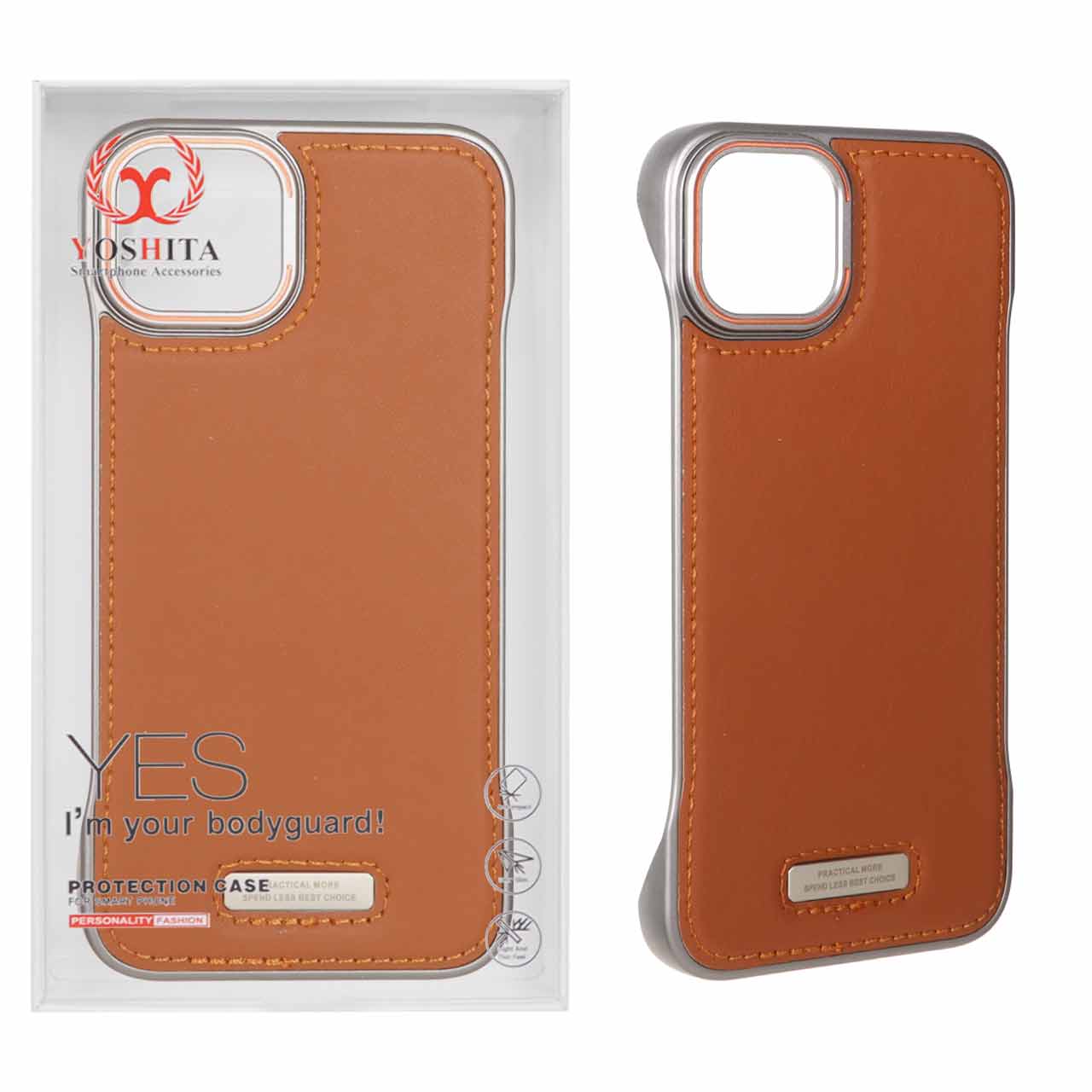 قاب اورجینال Yoshita چرمی Apple iPhone 13 / iPhone 14 - صحرایی (پک دار)