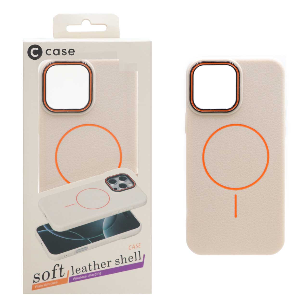 قاب اورجینال C Case طرح چرم MagSafe مدل Apple iPhone 13 Pro Max - کرم (پک دار)