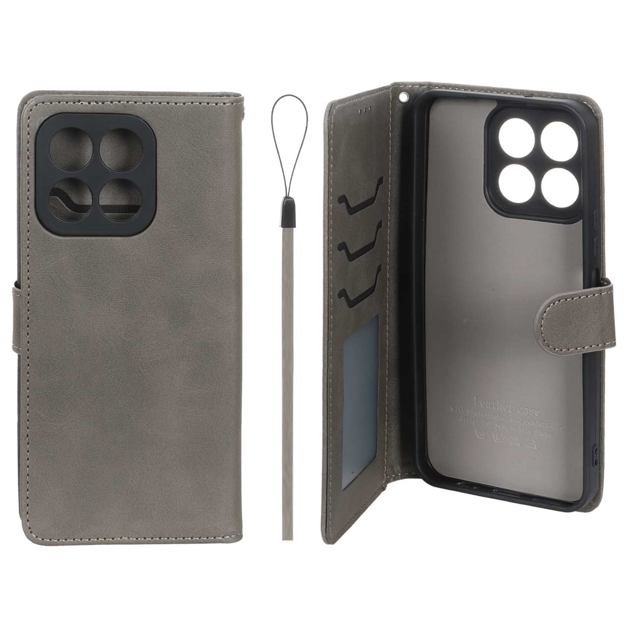 کیف موبایل مگنتی درجه یک داخل خز MNC Plus مدل Honor X6b - خاکستری