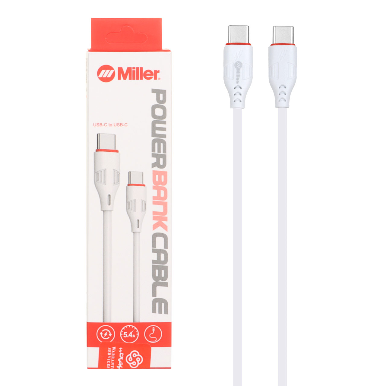 کابل شارژ فست پاوربانک Miller Type-C To Type-C مدل CA-1445 - سفید (گارانتی پارتیان پایا)