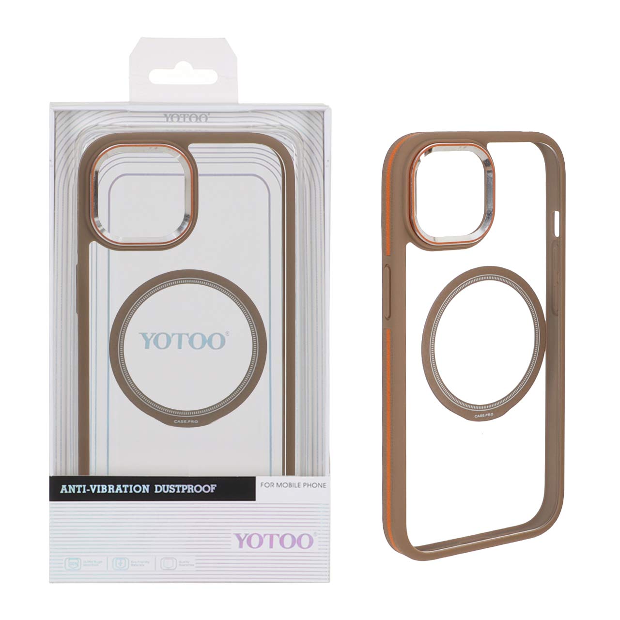 قاب اورجینال Yotoo شفاف MagSafe لنز فلزی Apple iPhone 15 / iPhone 14 / iPhone 13 - صحرایی (پک دار) - NTC