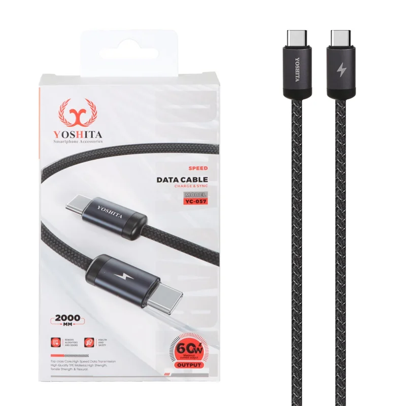 کابل شارژ فست 2 متری Yoshita Type-C To Type-C مدل YC-057 60W - مشکی - MMS