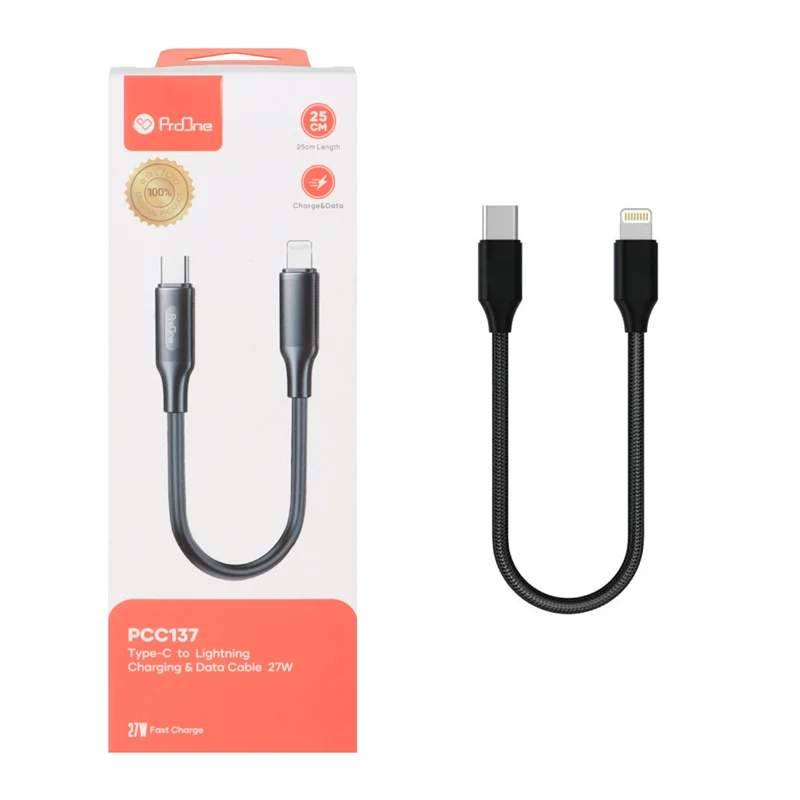 کابل شارژ فست ProOne Type-C To Lightning مدل PCC137 27W - مشکی