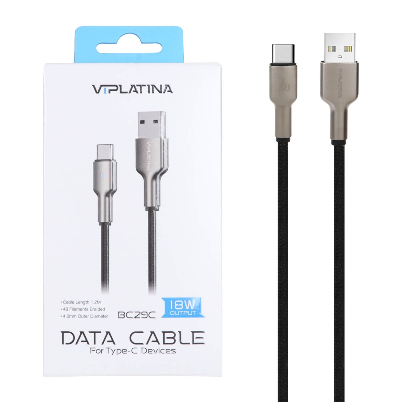 کابل شارژ فست VIPLATINA Type-C مدل BC29C 18W - مشکی