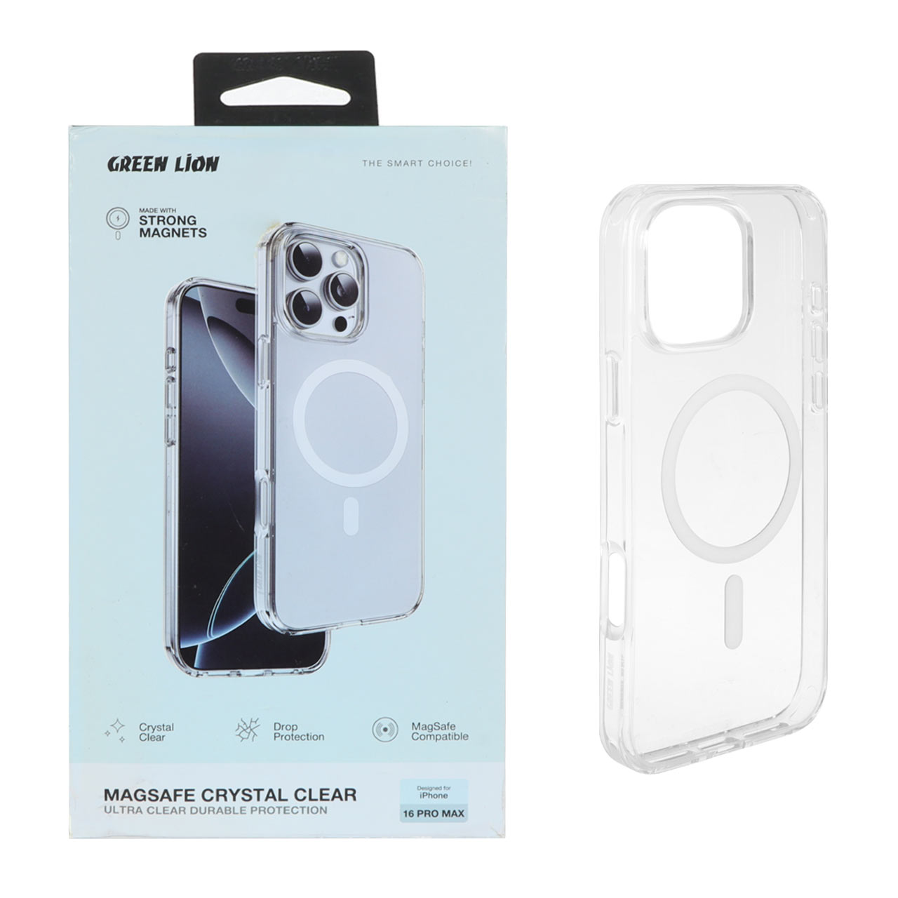 قاب اورجینال Green Lion پشت سخت MagSafe Crystal Clear مدل Apple iPhone 16 Pro Max - شفاف (پک دار)
