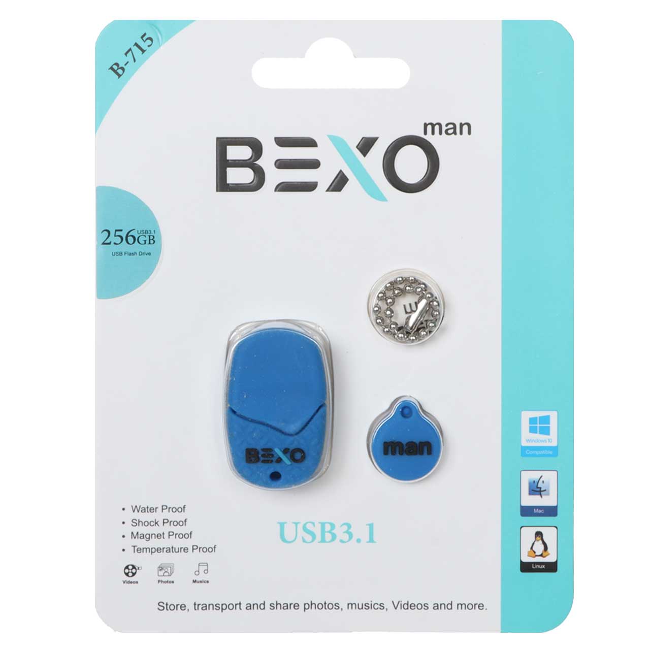 BEXO B-715 USB3.1 Flash Memory-256GB (گارانتی داده پردازی آواتک) آبی کاربنی