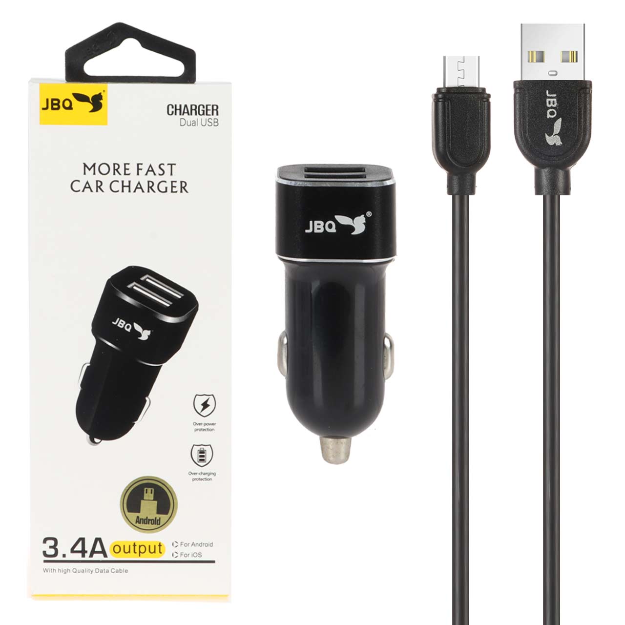 شارژر فندکی فست دو پورت JBQ مدل CN-45 18W همراه با کابل اندروید - مشکی (گارانتی یکساله رصاصی)
