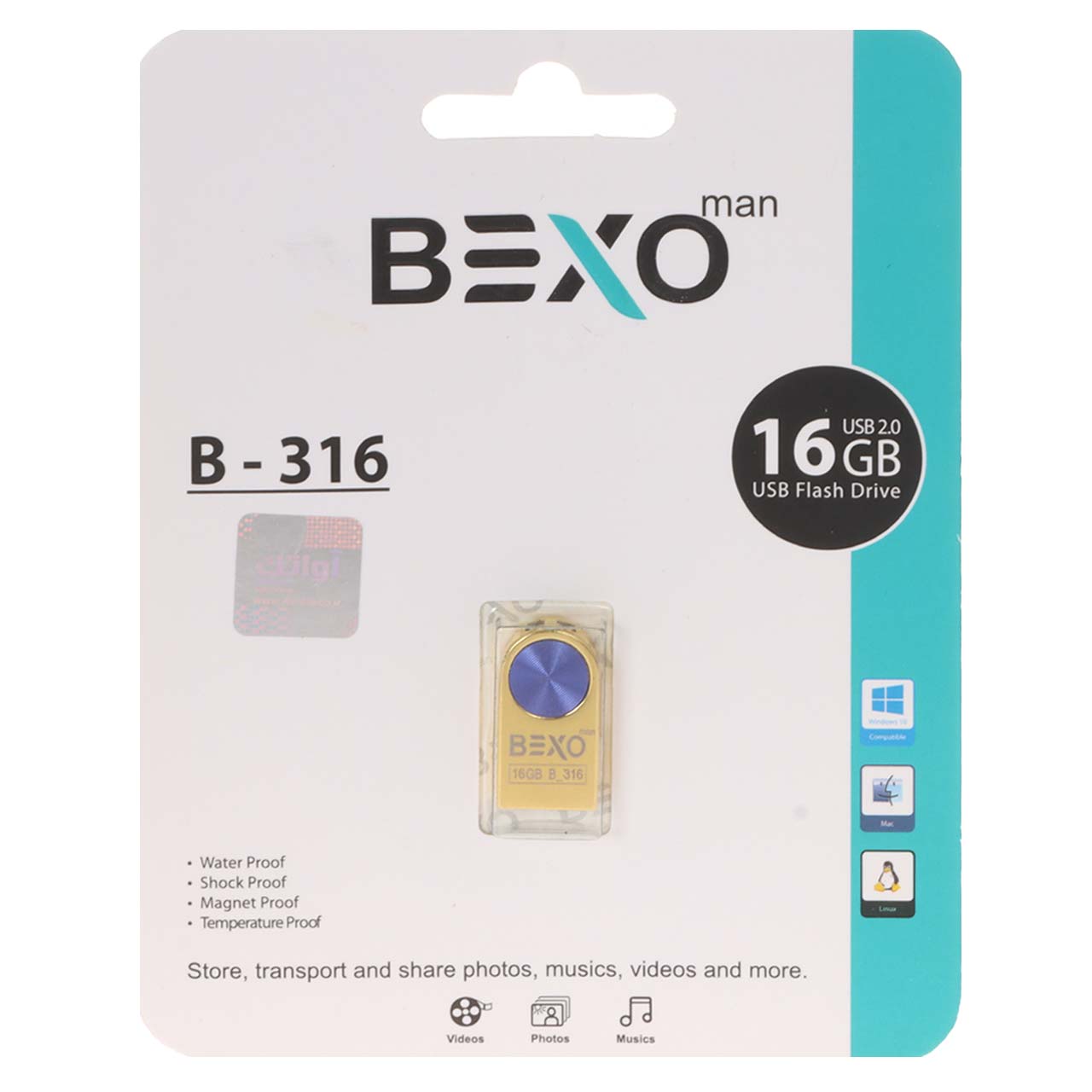 BEXO B-316 USB2.0 Flash Memory - 16GB (گارانتی داده پردازی آواتک) طلایی آبی