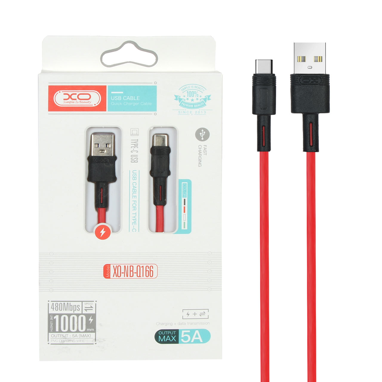 کابل شارژ فست XO Type-C مدل XO-NB-Q166 - قرمز