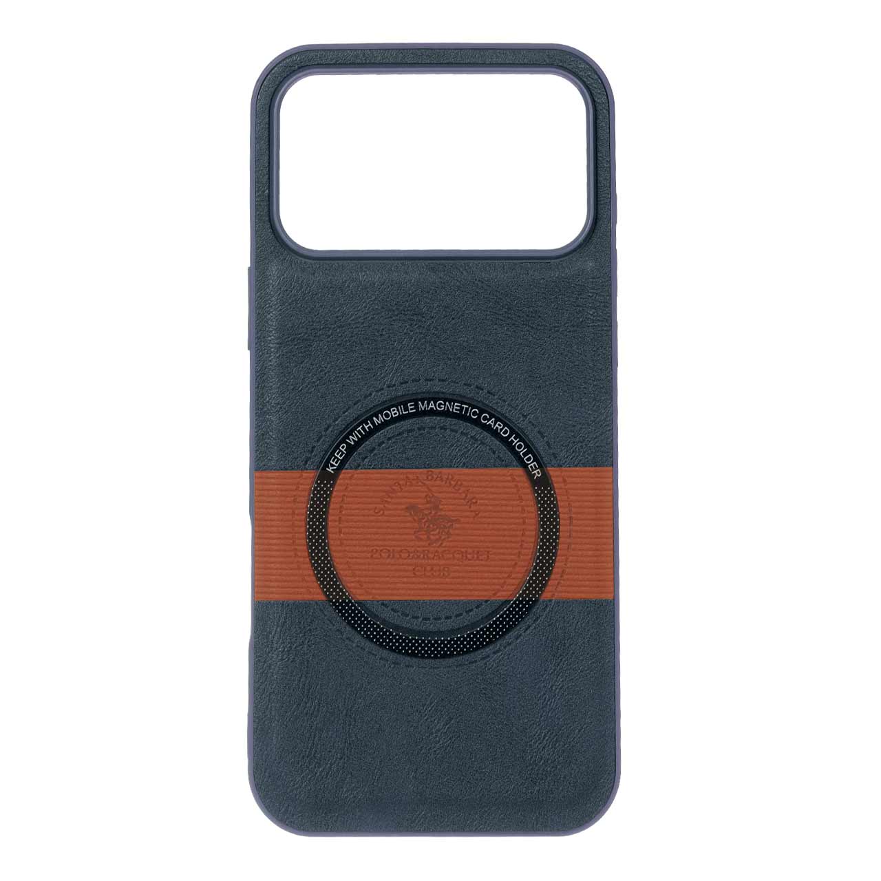 قاب طرح چرم Santa Barbara مگ سیف فلزی Apple iPhone 17 Pro Max - سرمه ای