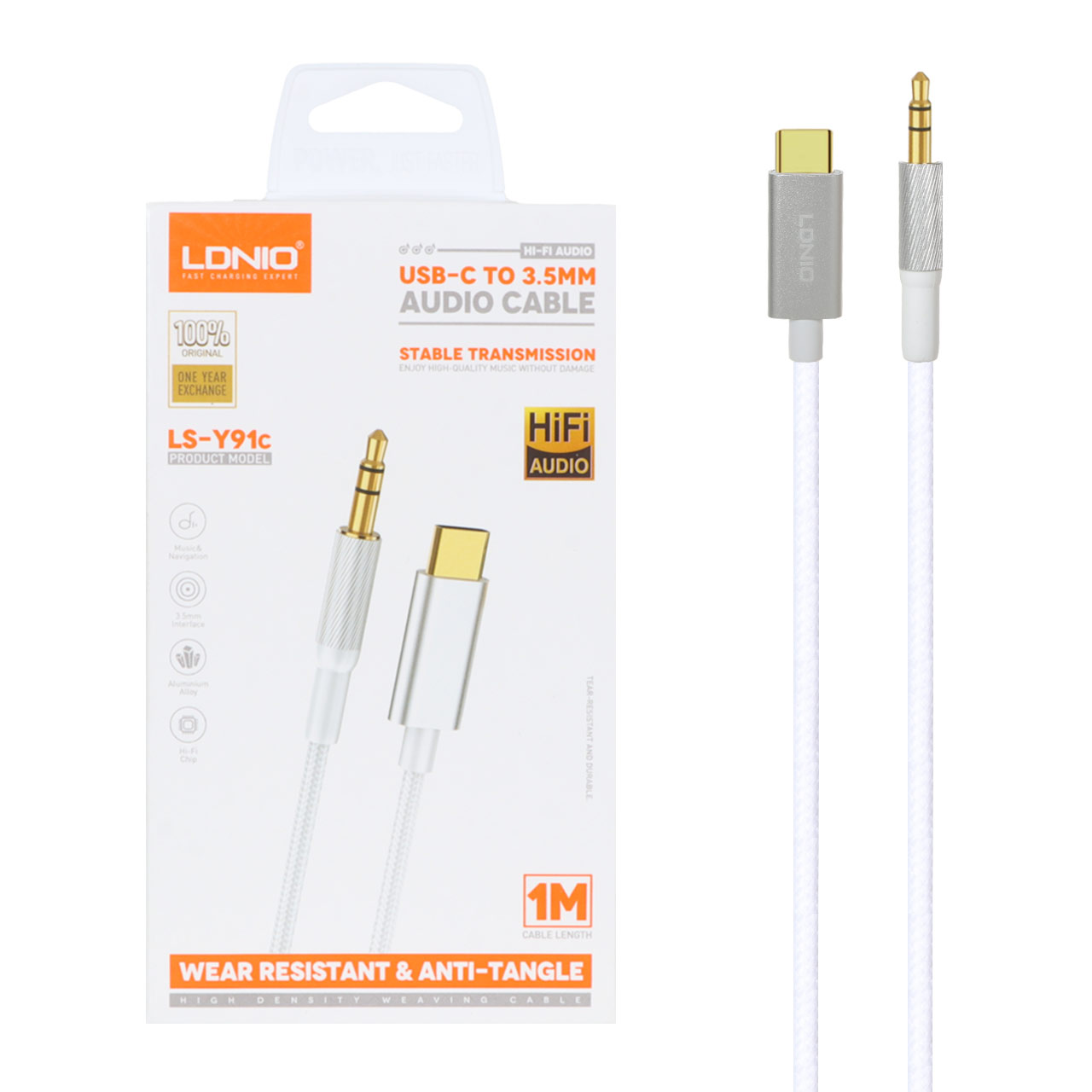 کابل LDNIO Type-C To Aux مدل LS-Y91c - سفید