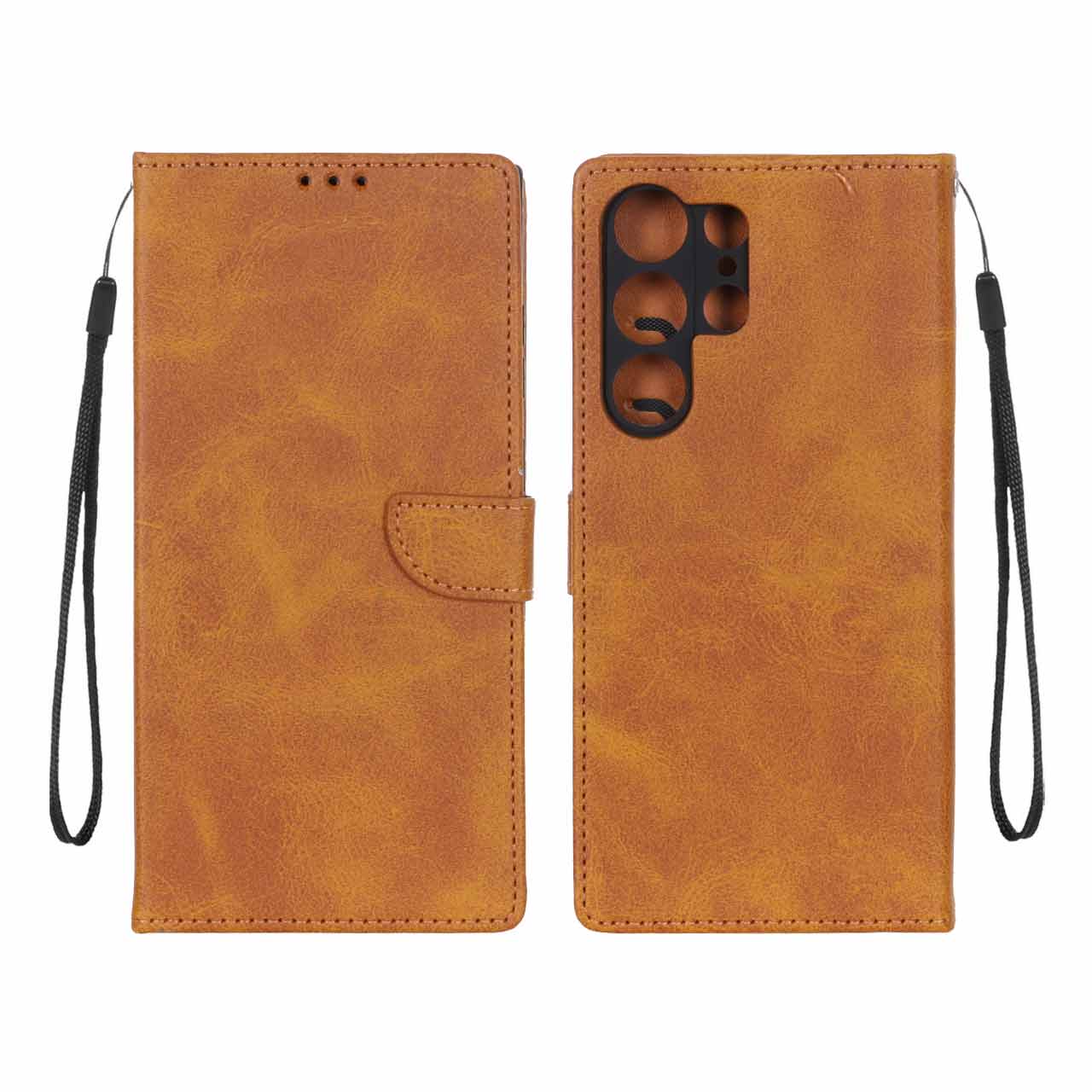 کیف چرمی موبایل مگنتی محافظ لنزدار Samsung Galaxy S23 Ultra - عسلی