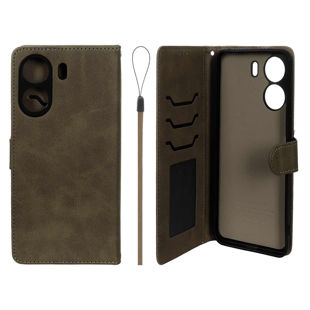 کیف موبایل مگنتی درجه یک داخل خز MNC Plus مدل Xiaomi Redmi 13C / Poco C65 - سبز زیتونی