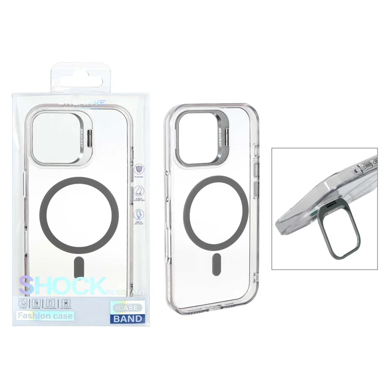 قاب اورجینال Bracket کریستالی MagSafe لنز آلومینیومی Apple iPhone 16 - خاکستری (پک دار)