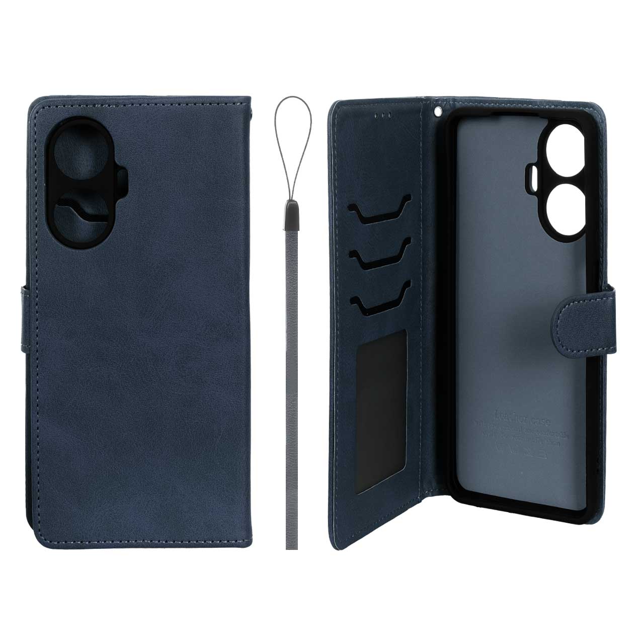 کیف موبایل مگنتی درجه یک داخل خز MNC Plus مدل Realme C55 - سرمه ای