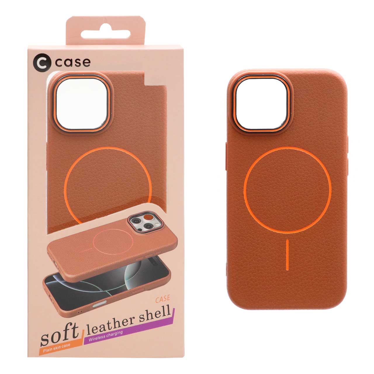 قاب اورجینال C Case طرح چرم MagSafe مدل Apple iPhone 15 / iPhone 14 / iPhone 13 - قهوه ای (پک دار)