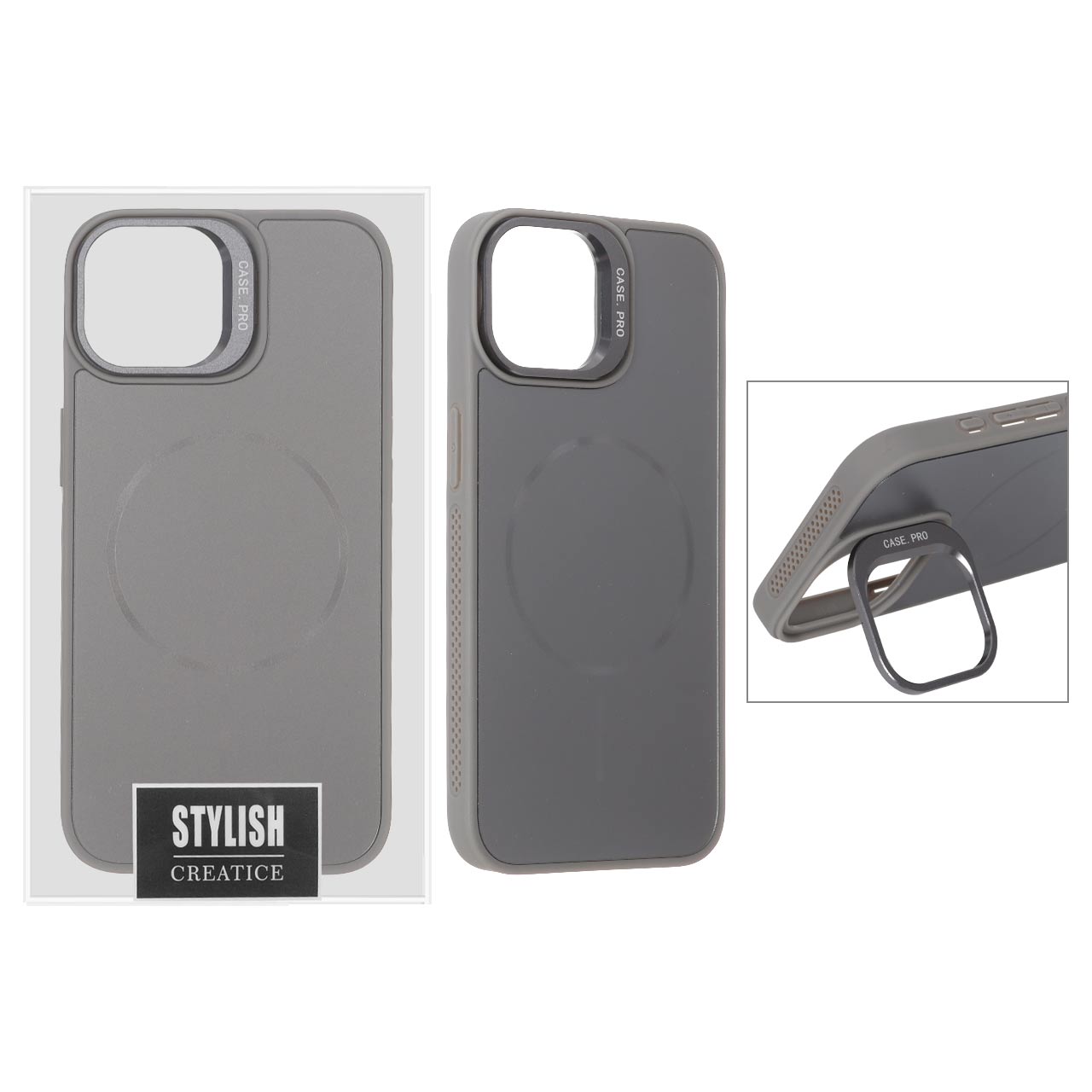 قاب اورجینال PVD Case Pro استندشو MagSafe مدل Apple iPhone 13 / iPhone 14 - خاکستری (پک دار)