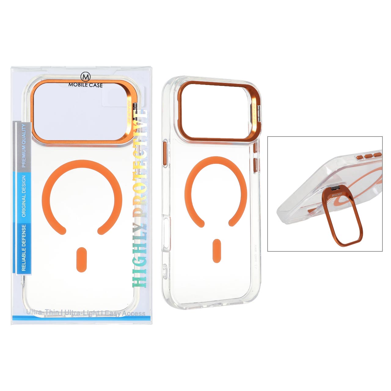 قاب اورجینال Bracket کریستالی MagSafe لنز استندشو Apple iPhone 17 Pro Max - نارنجی (پک دار)