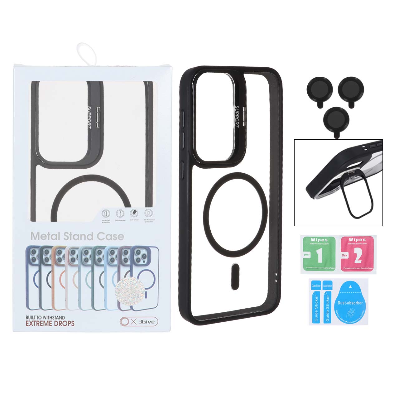 قاب Support لنز آلومینیومی Magsafe با ست محافظ لنز رینگی Samsung Galaxy S23 FE - مشکی (پک دار)