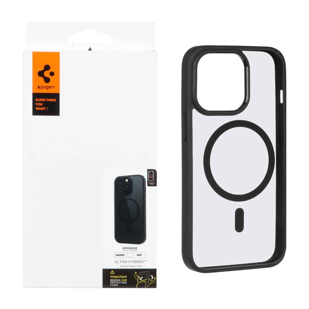 قاب اورجینال Magsafe Spigen با توری اسپیکر فلزی Apple iPhone 13 Pro - مشکی (پک دار)