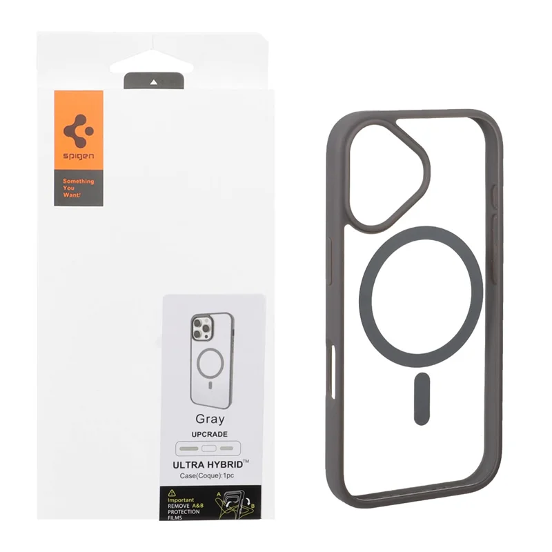 قاب اورجینال Magsafe Spigen با توری اسپیکر فلزی Apple iPhone 17 - طوسی (پک دار)