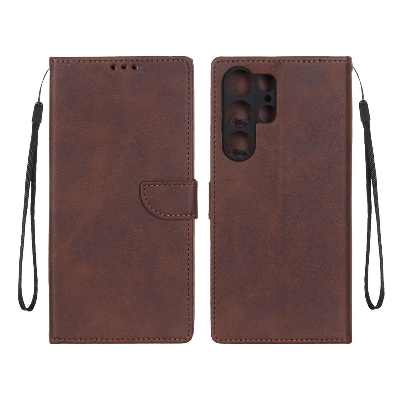 کیف چرمی موبایل مگنتی محافظ لنزدار Samsung Galaxy S23 Ultra - قهوه ای