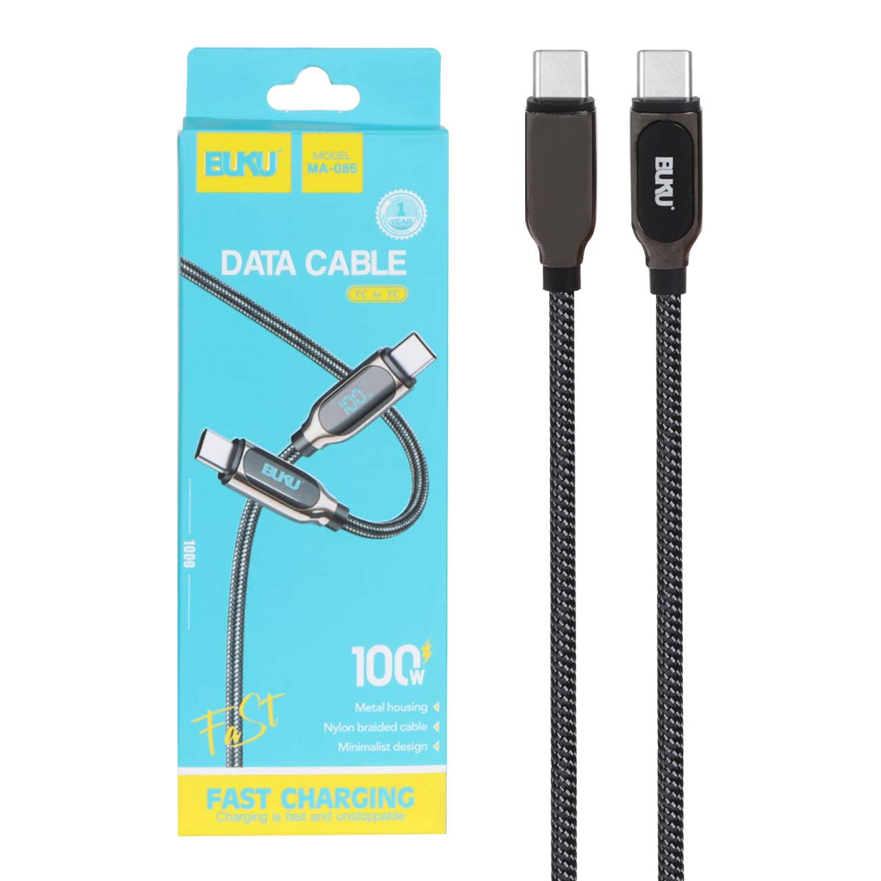 کابل شارژ فست BUKU Type-C To Type-C مدل MA-085 100W - مشکی - MMS