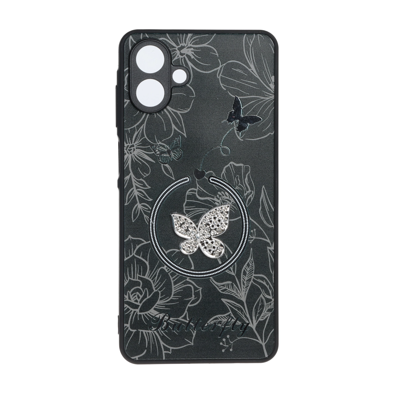 قاب Butterfly نگین دار آینه ای طرح مگ سیف Samsung Galaxy A07 - مشکی