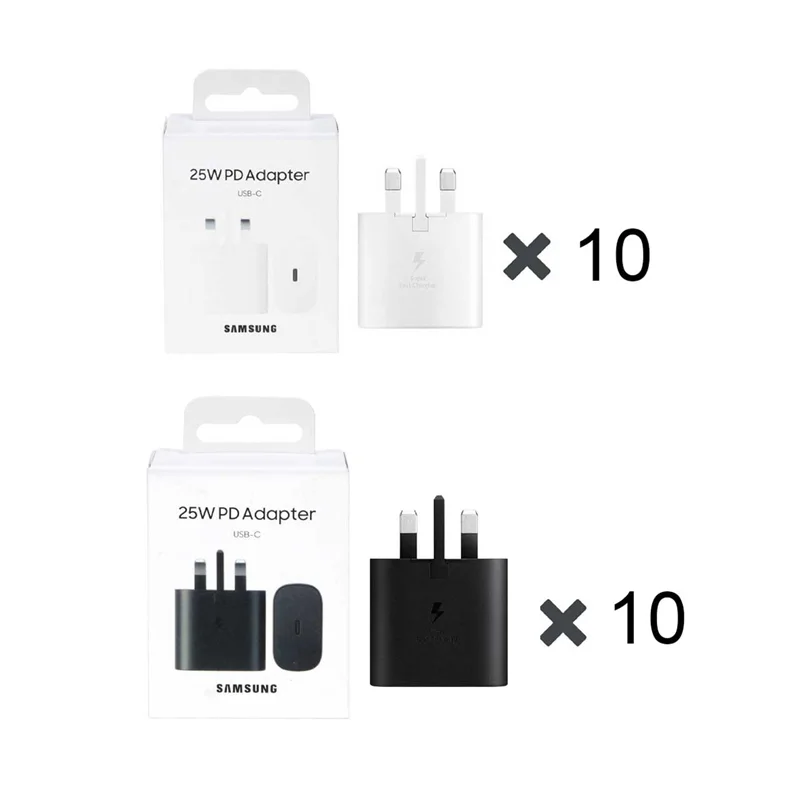 پک 20 عددی شارژر دیواری سه پین PD و فست تک پورت SAMSUNG Type-C مدل 25W CH - مشکی و سفید - DST (گارانتی شش ماهه)