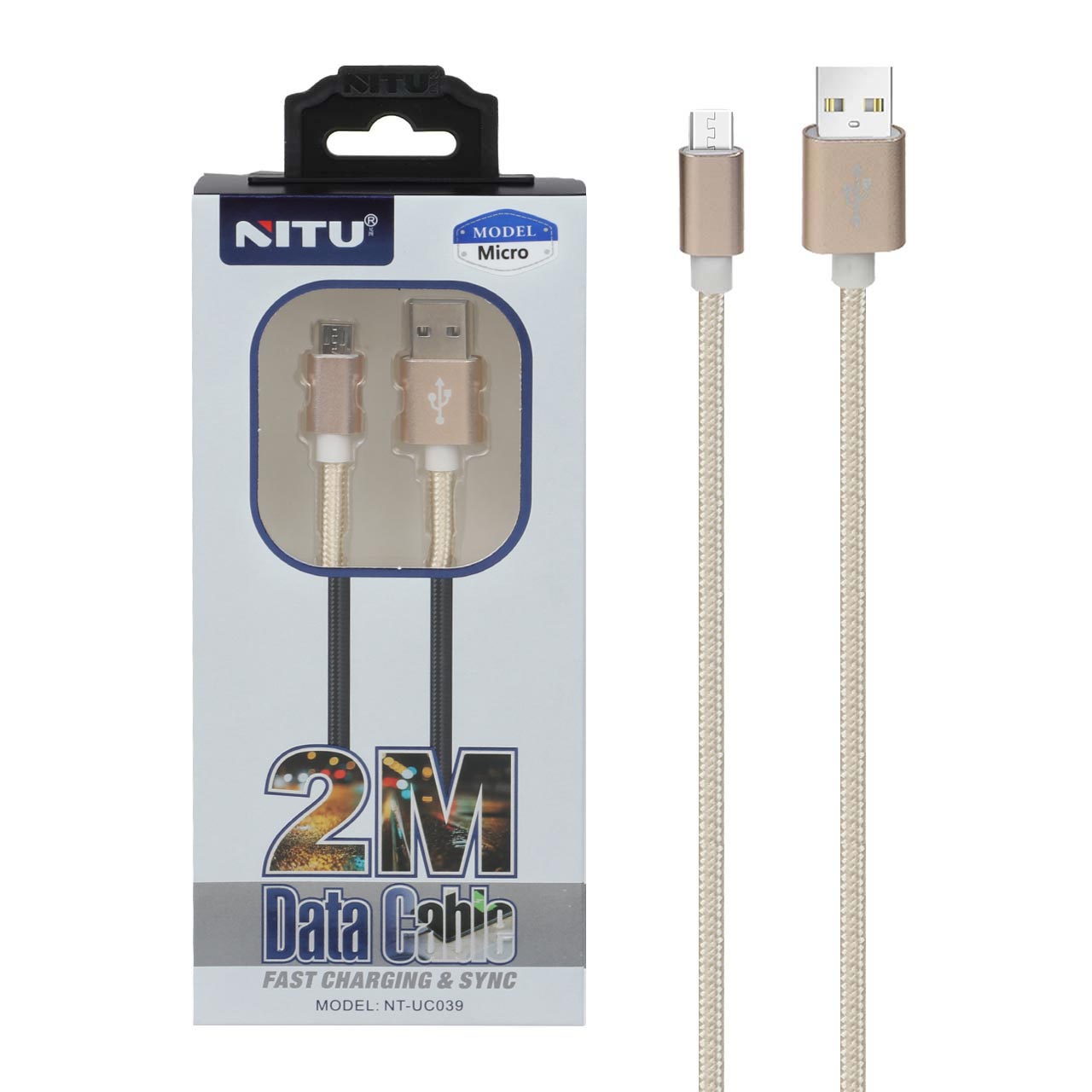 کابل شارژ 2 متری اندروید NITU مدل UC039 - طلایی (گارانتی 18 ماه تعویض نیکان همراه)