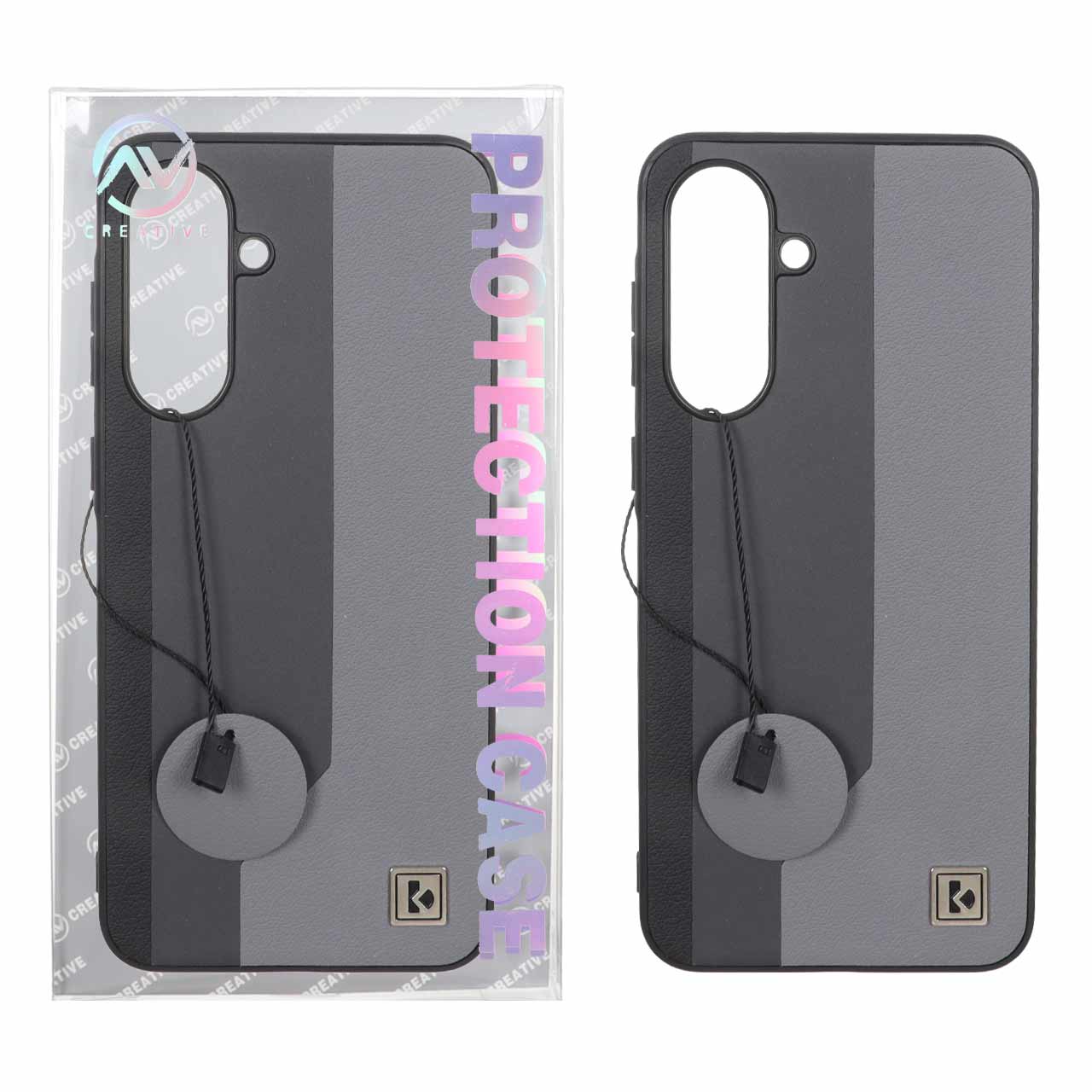 قاب Protection Case طرح چرم لوگو فلزی Samsung Galaxy A56 / A36 - خاکستری (پک دار)