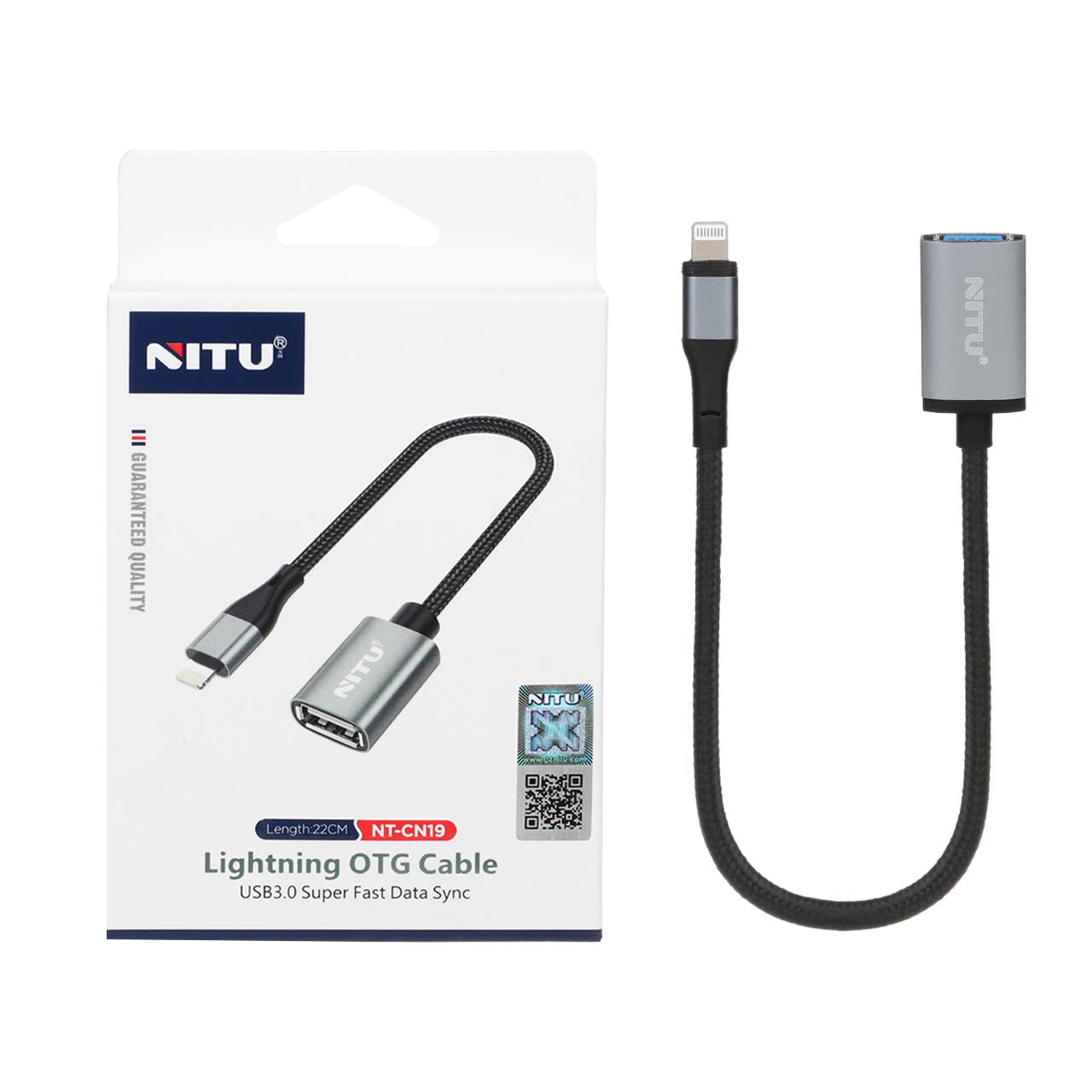 تبدیل NITU OTG TO Lightning مدل CN19 - مشکی خاکستری (گارانتی 18 ماه تعویض نیکان همراه)