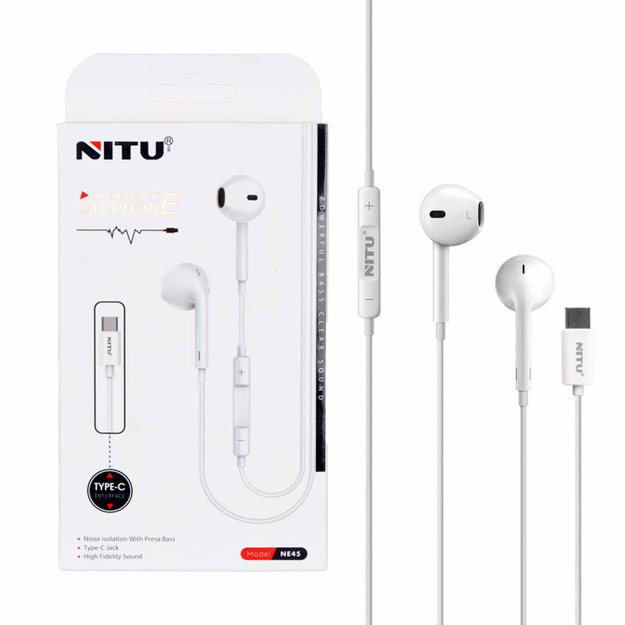 هندزفری باسیم Nitu Type-C مدل NE45 - سفید