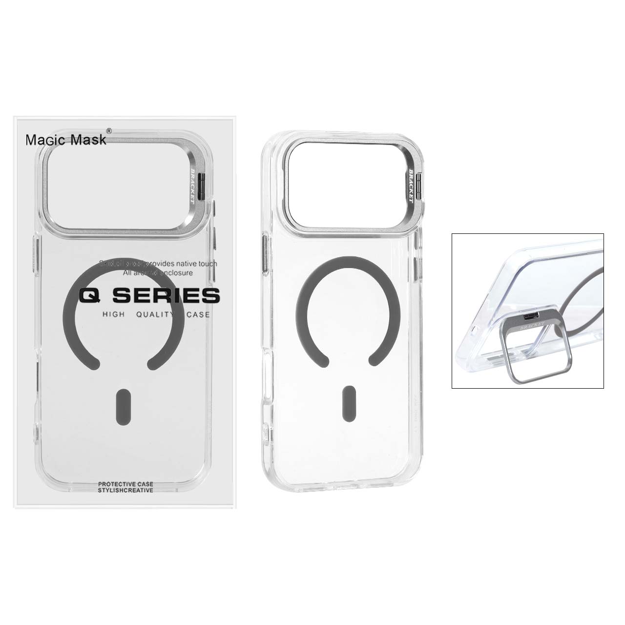 قاب اورجینال Q Series Bracket کریستالی Magsafe لنز استندشو Apple iPhone 17 Pro - خاکستری (پک دار)