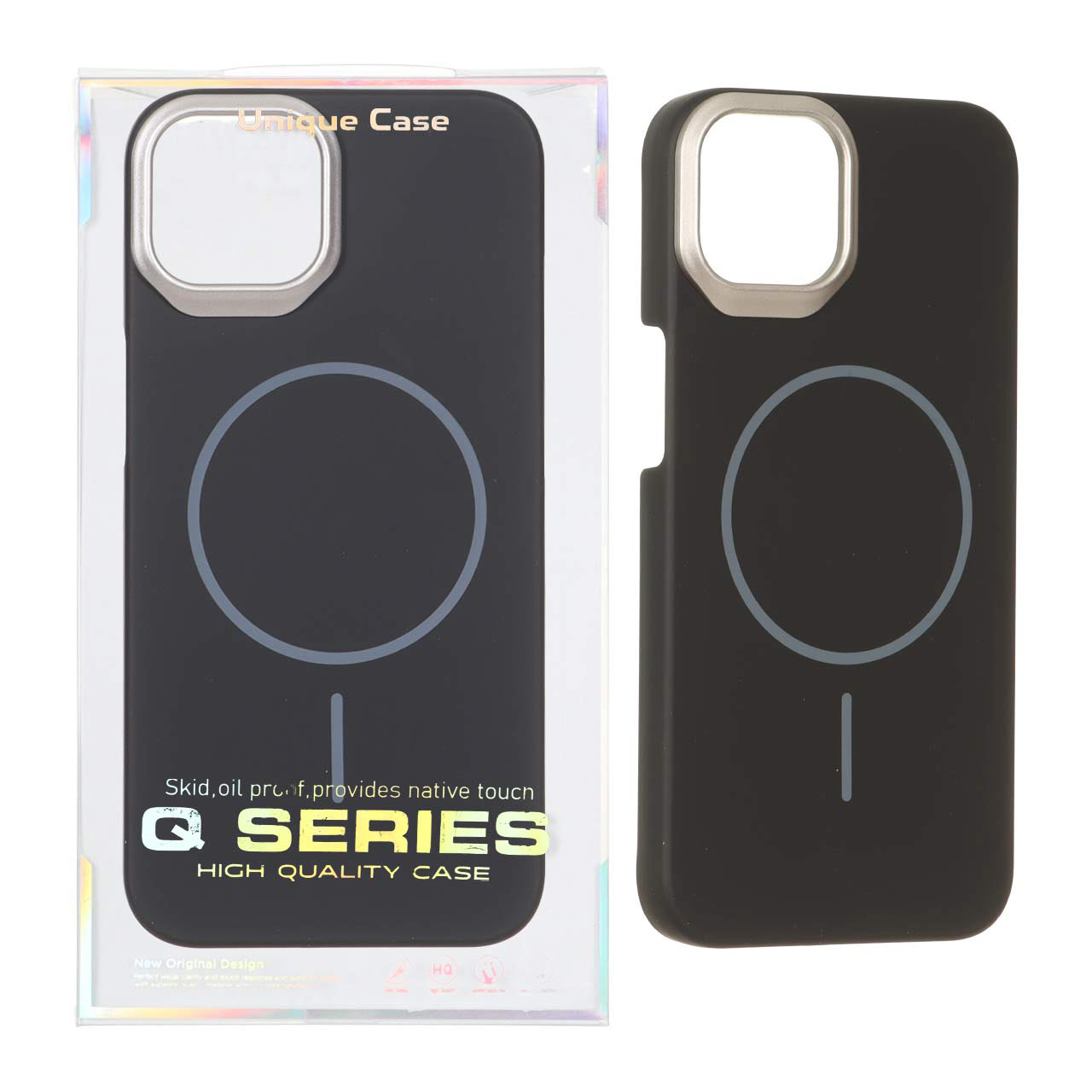 قاب اورجینال Q Series پشت سخت MagSafe دور لنز برجسته Apple iPhone 15 / iPhone 14 / iPhone 13 - مشکی (پک دار)