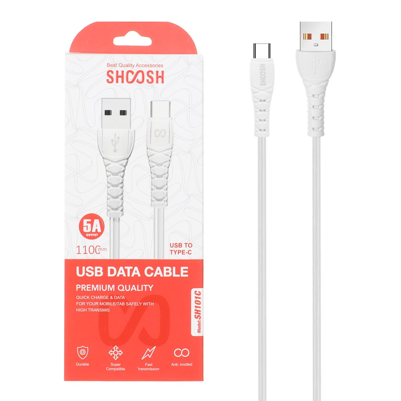 کابل شارژ 1.1 متری فست Shoosh Type-C مدل SH101C - سفید - SMO