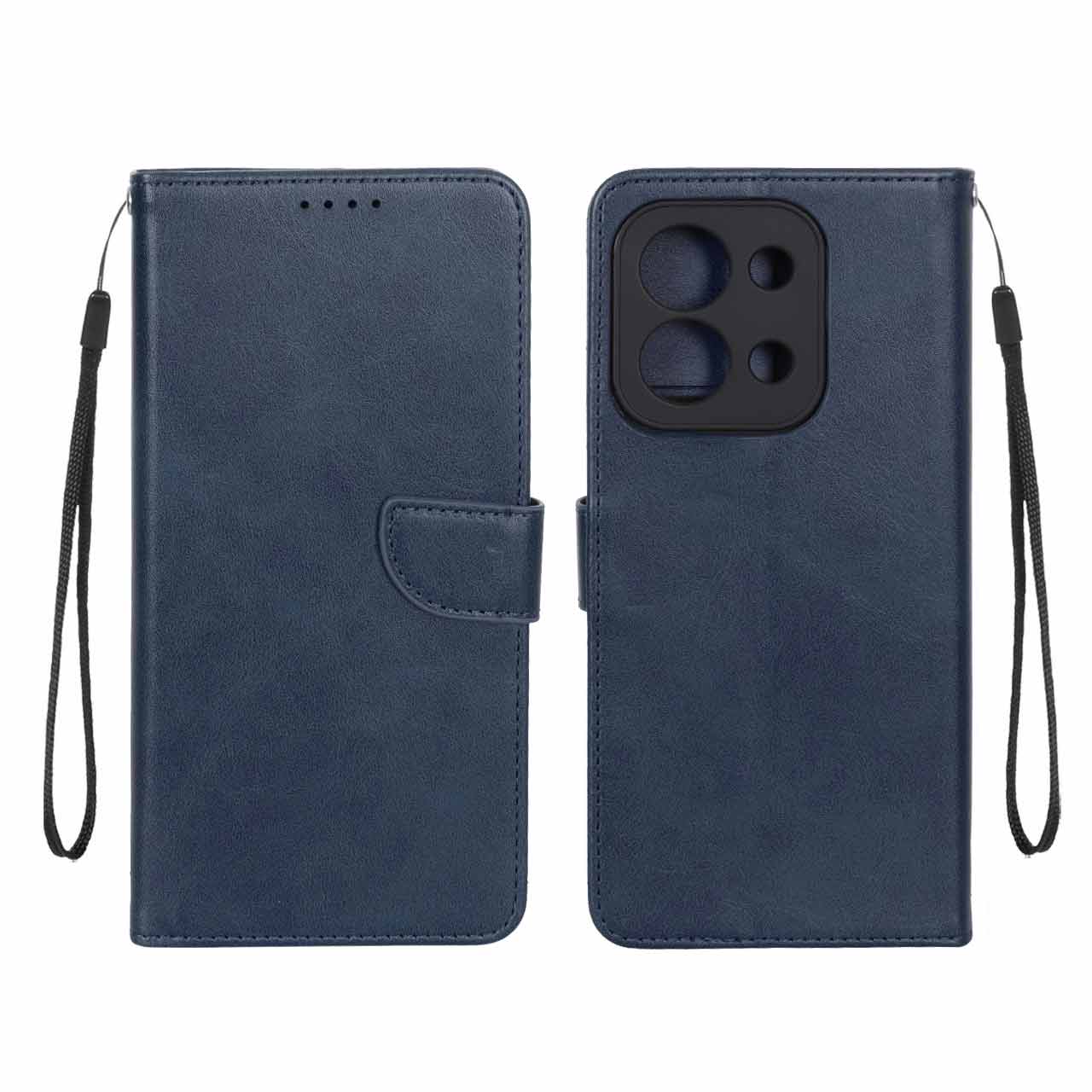 کیف چرمی موبایل مگنتی محافظ لنزدار Xiaomi Redmi 15C / Poco C85 - سرمه ای