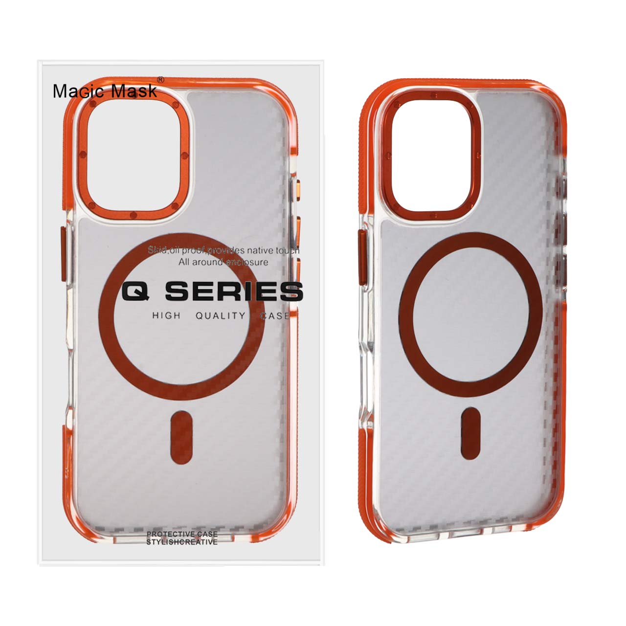 قاب اورجینال Q Series پشت کربن MagSafe مدل Apple iPhone 16 - نارنجی (پک دار)