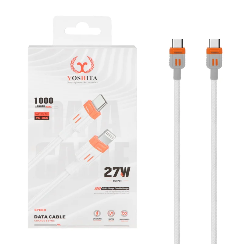 کابل شارژ فست Yoshita Type-C To Type-C مدل YC-066 27W - نارنجی - MMS